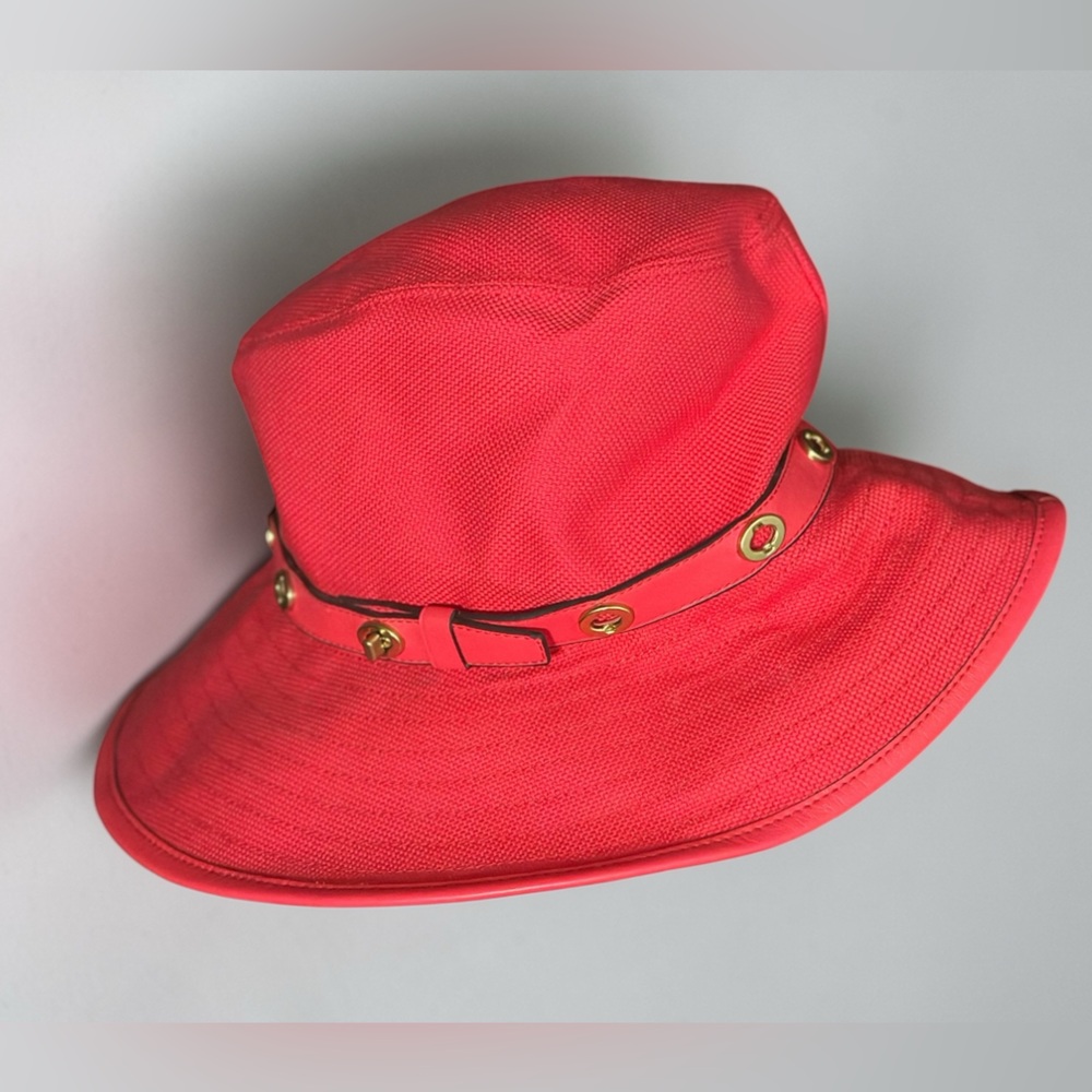 Coach | Red Bucket Hat with Gold Eyelet Band | Cotton / Leather Trim NWT 🏷️ XS/S - Picture 16 of 16